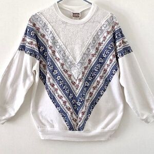 Grandma core embellished crewneck sweatshirt white blue long sleeve
